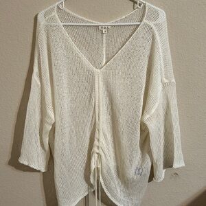 POL Cream Knit V-Neck Pullover Boho Chic Spring Summer